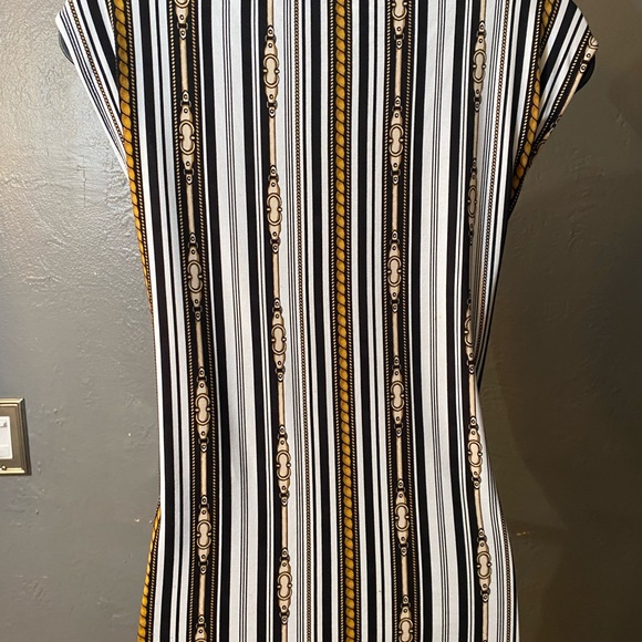 Premise equestrian motif striped sleeveless top with front rushing - Picture 5 of 16